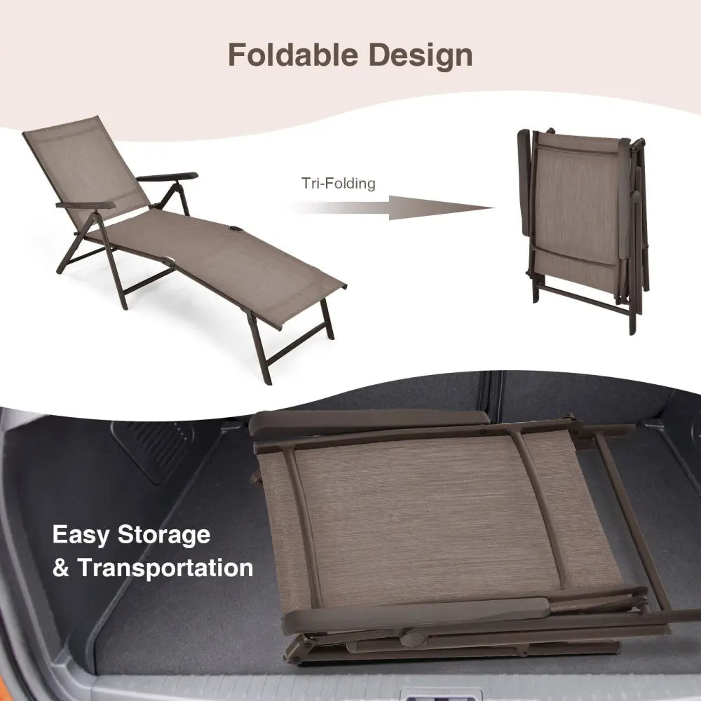 2 Pieces Foldable Chaise Lounge Chair with 2-Position Footrest-Brown - Brown - Outdoor Chaise Lounges
