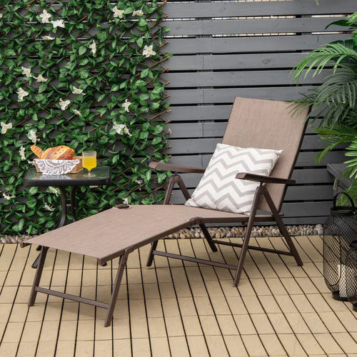 2 Pieces Foldable Chaise Lounge Chair with 2-Position Footrest-Brown - Brown - Outdoor Chaise Lounges