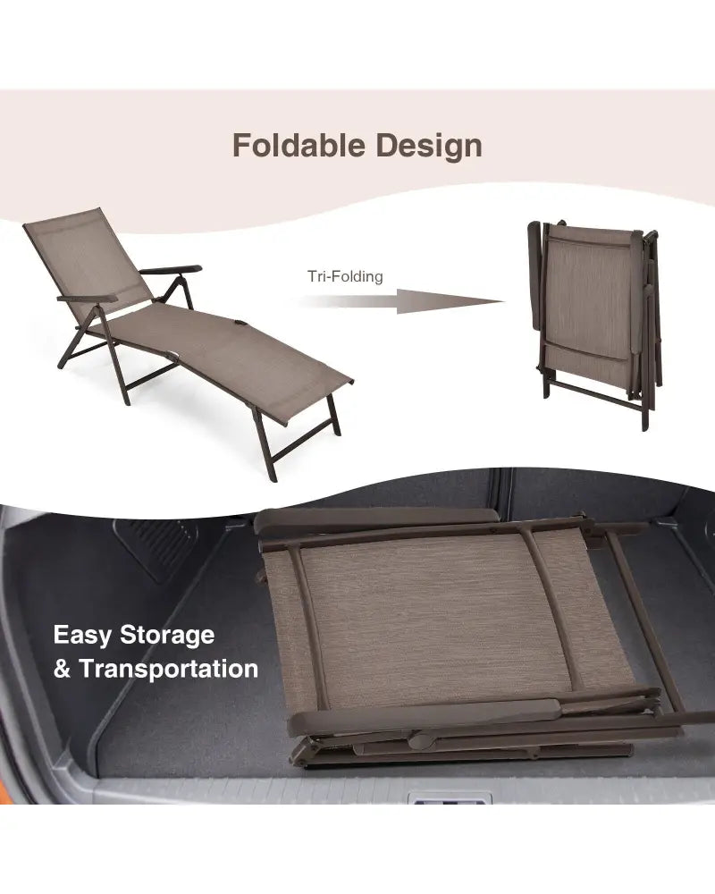 2 Pieces Foldable Chaise Lounge Chair with 2-Position Footrest-Brown - Brown - Outdoor Chaise Lounges