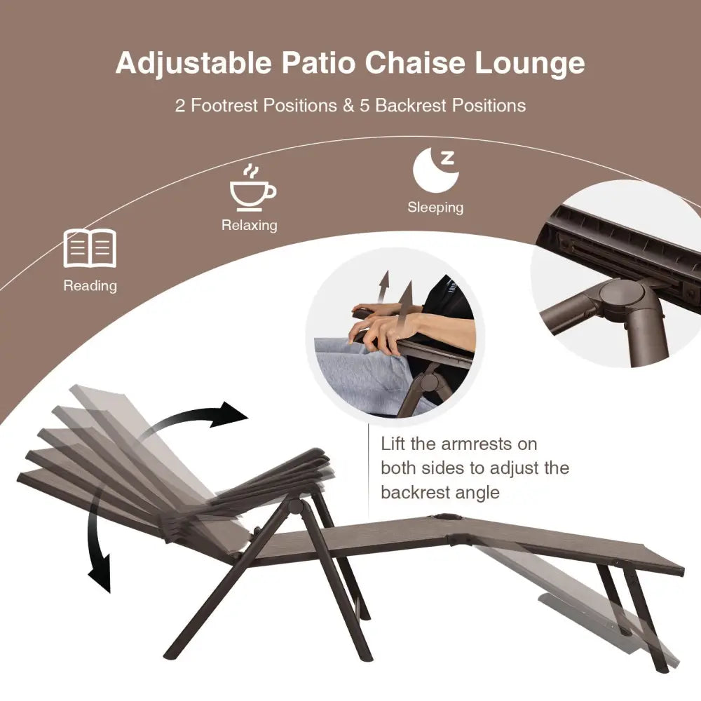2 Pieces Foldable Chaise Lounge Chair with 2-Position Footrest-Brown - Brown - Outdoor Chaise Lounges