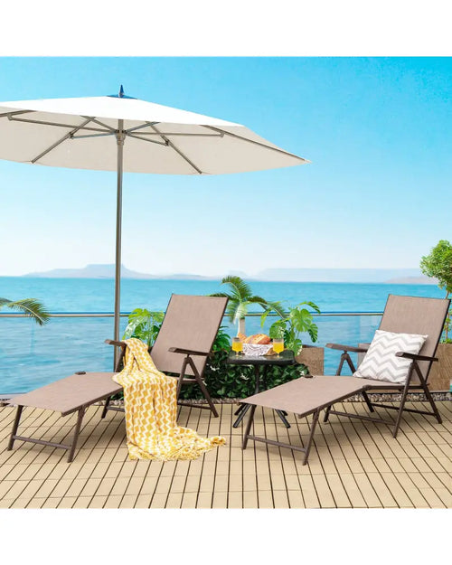 2 Pieces Foldable Chaise Lounge Chair with 2-Position Footrest-Brown - Brown - Outdoor Chaise Lounges
