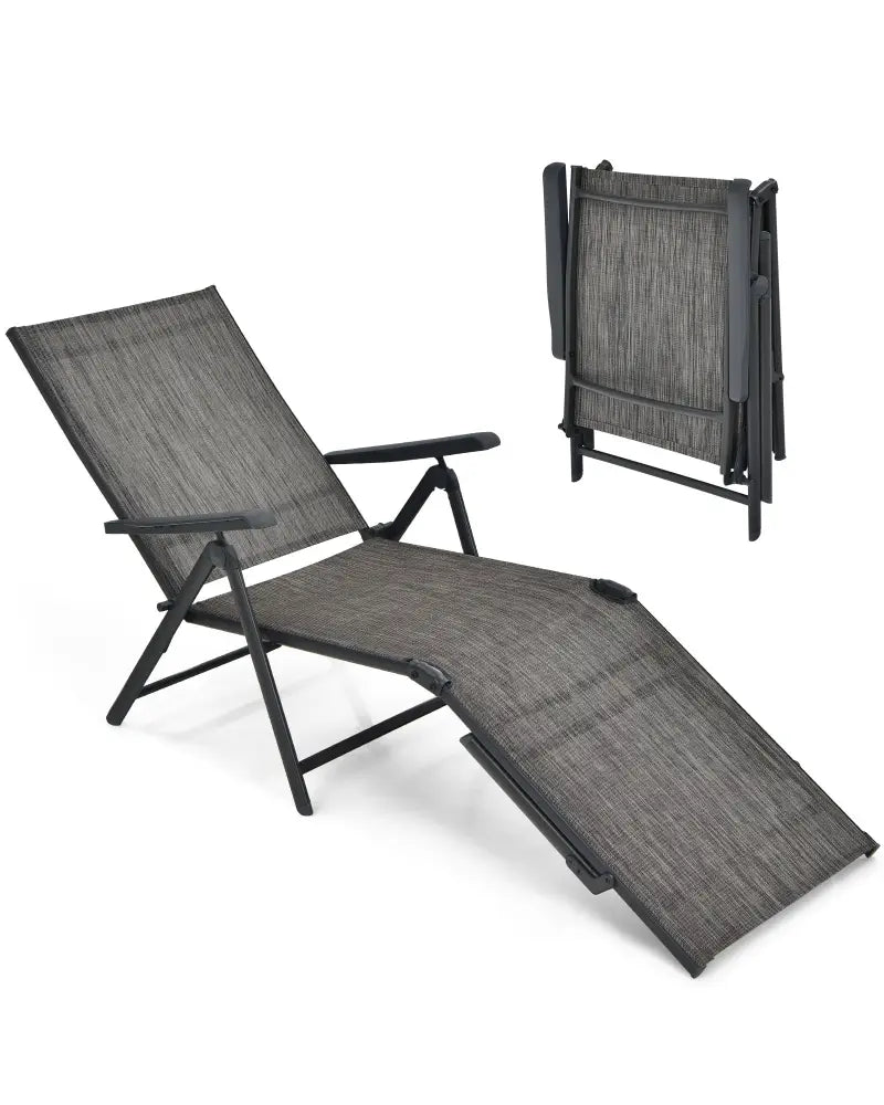 2 Pieces Foldable Chaise Lounge Chair with 2-Position Footrest-Gray - Gray - Outdoor Chaise Lounges