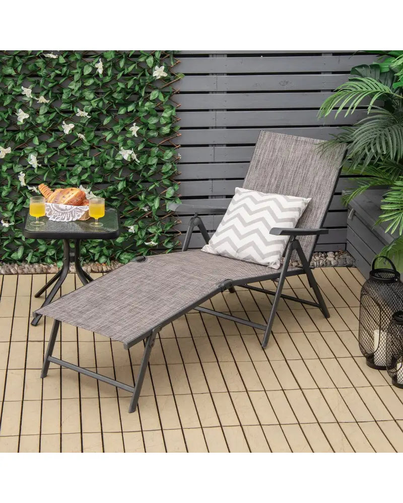 2 Pieces Foldable Chaise Lounge Chair with 2-Position Footrest-Gray - Gray - Outdoor Chaise Lounges