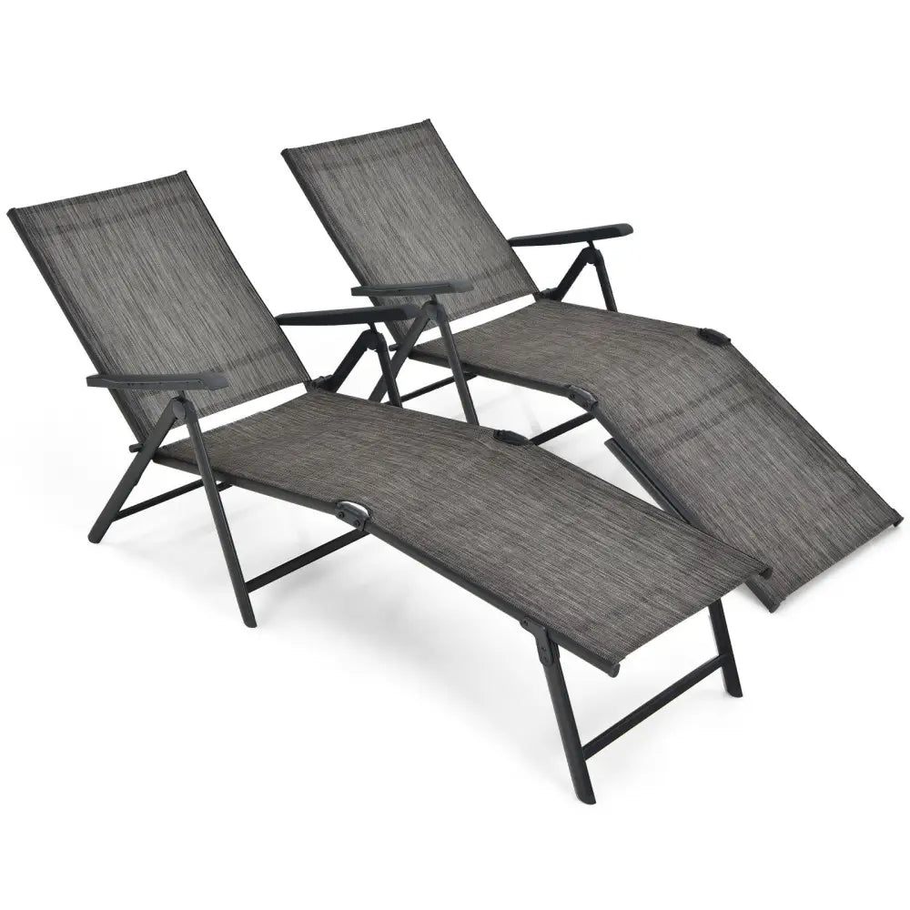 2 Pieces Foldable Chaise Lounge Chair with 2-Position Footrest-Gray - Gray - Outdoor Chaise Lounges