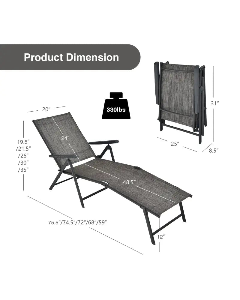 2 Pieces Foldable Chaise Lounge Chair with 2-Position Footrest-Gray - Gray - Outdoor Chaise Lounges