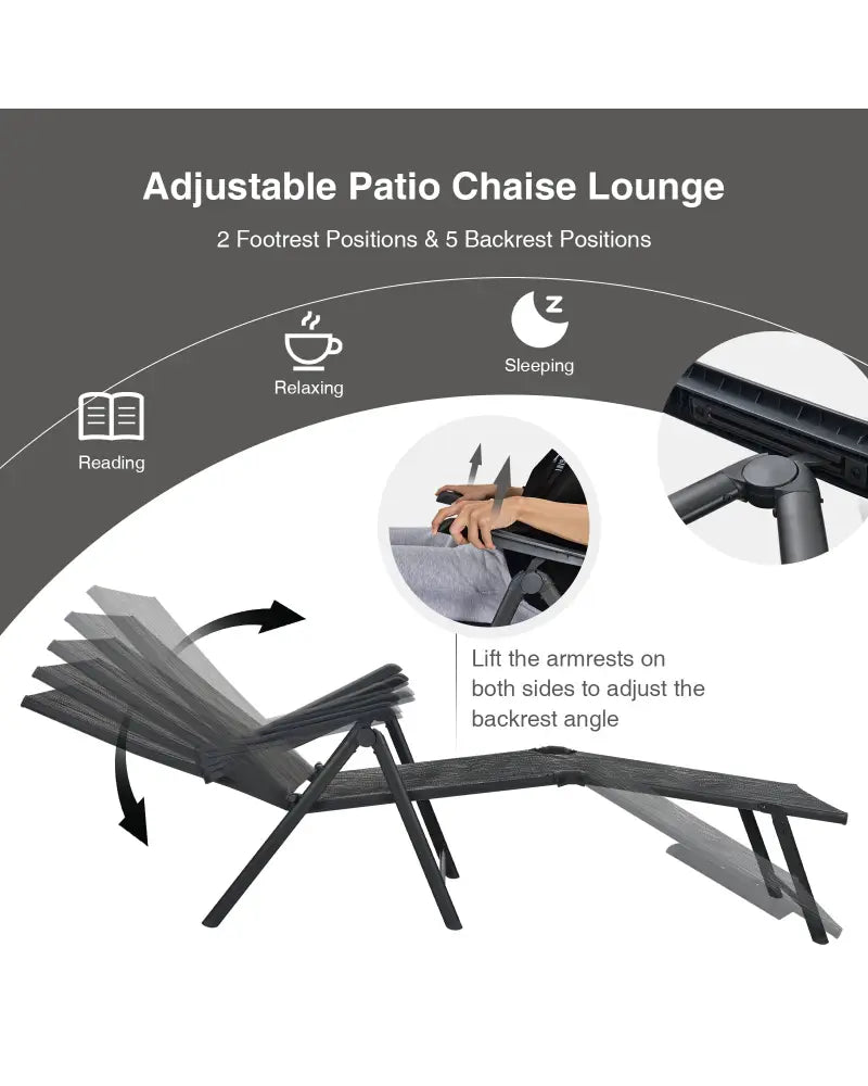 2 Pieces Foldable Chaise Lounge Chair with 2-Position Footrest-Gray - Gray - Outdoor Chaise Lounges