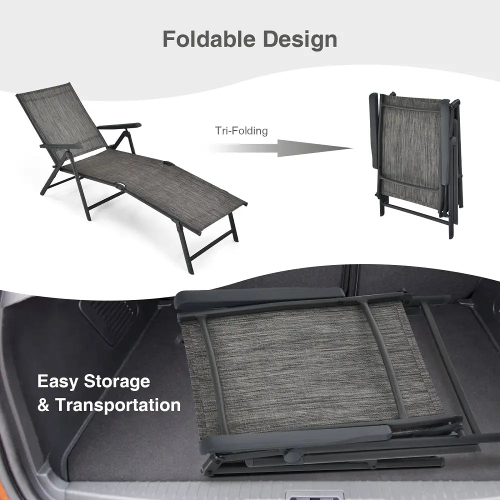 2 Pieces Foldable Chaise Lounge Chair with 2-Position Footrest-Gray - Gray - Outdoor Chaise Lounges