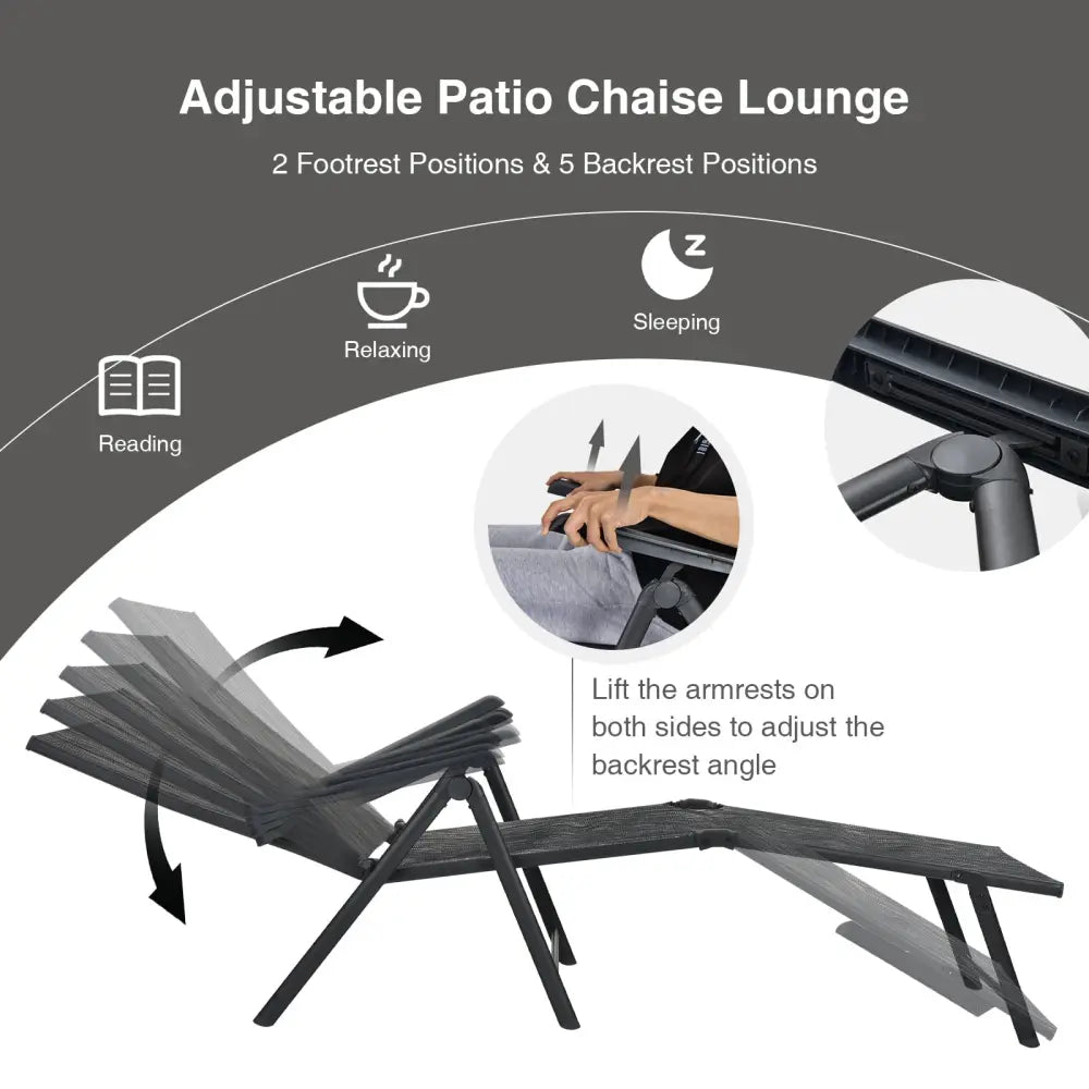 2 Pieces Foldable Chaise Lounge Chair with 2-Position Footrest-Gray - Gray - Outdoor Chaise Lounges