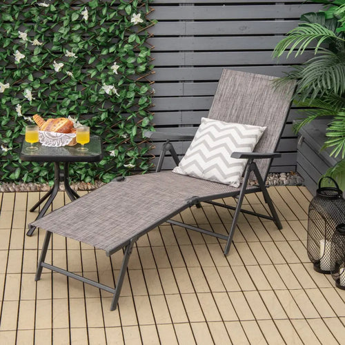 2 Pieces Foldable Chaise Lounge Chair with 2-Position Footrest-Gray - Gray - Outdoor Chaise Lounges