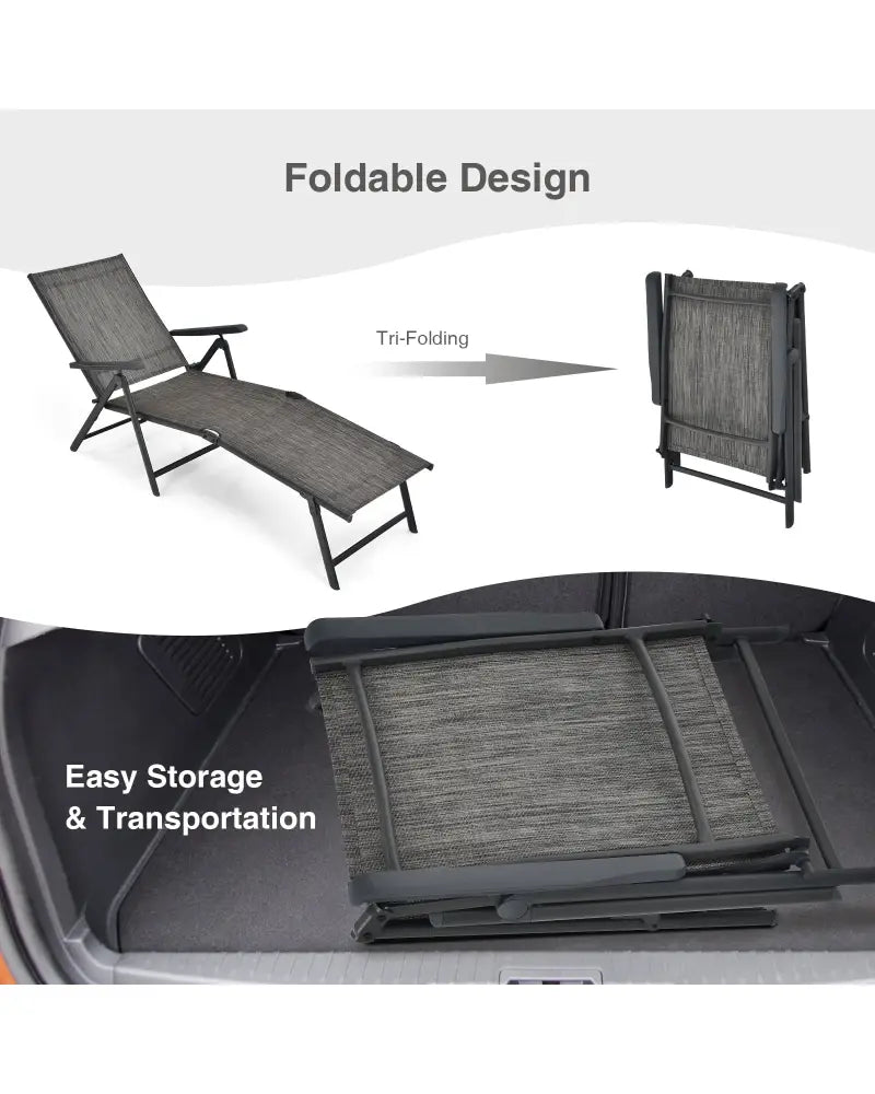 2 Pieces Foldable Chaise Lounge Chair with 2-Position Footrest-Gray - Gray - Outdoor Chaise Lounges