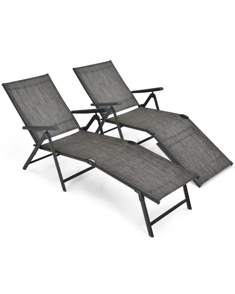2 Pieces Foldable Chaise Lounge Chair with 2-Position Footrest-Gray - Gray - Outdoor Chaise Lounges