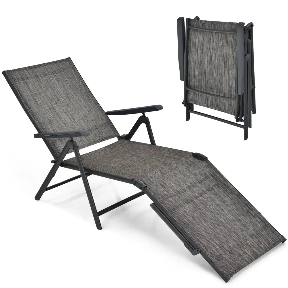 2 Pieces Foldable Chaise Lounge Chair with 2-Position Footrest-Gray - Gray - Outdoor Chaise Lounges