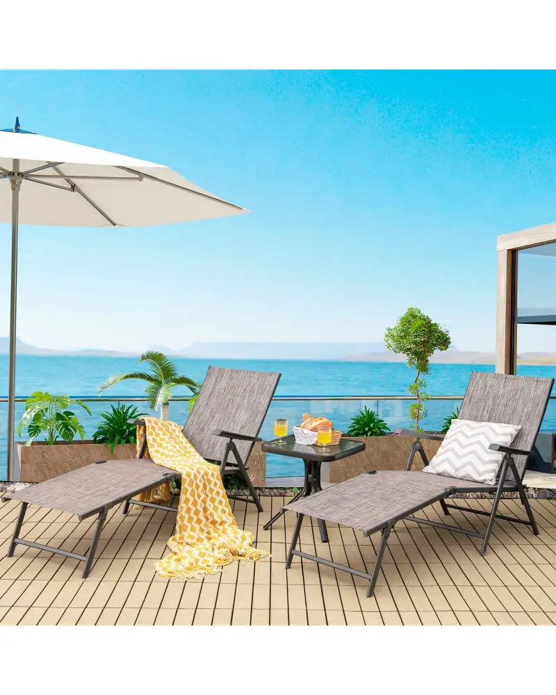 2 Pieces Foldable Chaise Lounge Chair with 2-Position Footrest-Gray - Gray - Outdoor Chaise Lounges