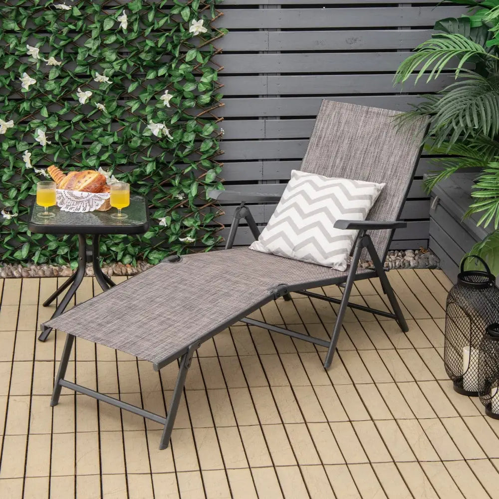 2 Pieces Foldable Chaise Lounge Chair with 2-Position Footrest-Gray - Gray - Outdoor Chaise Lounges