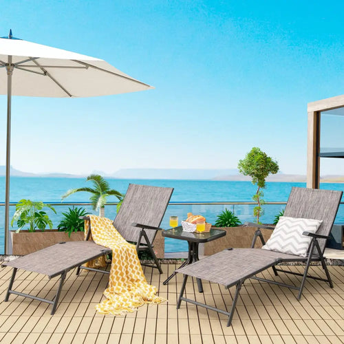 2 Pieces Foldable Chaise Lounge Chair with 2-Position Footrest-Gray - Gray - Outdoor Chaise Lounges