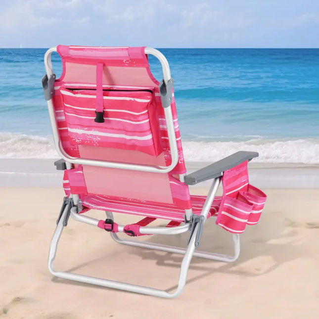 2 Pieces Folding Backpack Beach Chair with Pillow-Hot Pink - Hot Pink - Beach & Lawn Chairs