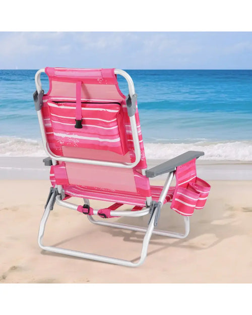 2 Pieces Folding Backpack Beach Chair with Pillow-Hot Pink - Hot Pink - Beach & Lawn Chairs