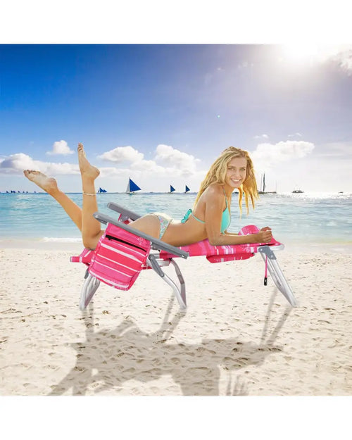 2 Pieces Folding Backpack Beach Chair with Pillow-Hot Pink - Hot Pink - Beach & Lawn Chairs