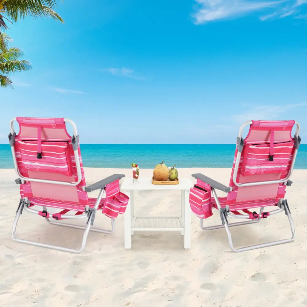 2 Pieces Folding Backpack Beach Chair with Pillow-Hot Pink - Hot Pink - Beach & Lawn Chairs