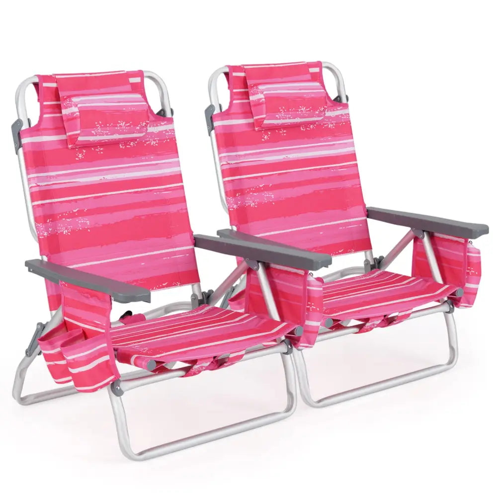2 Pieces Folding Backpack Beach Chair with Pillow-Hot Pink - Hot Pink - Beach & Lawn Chairs