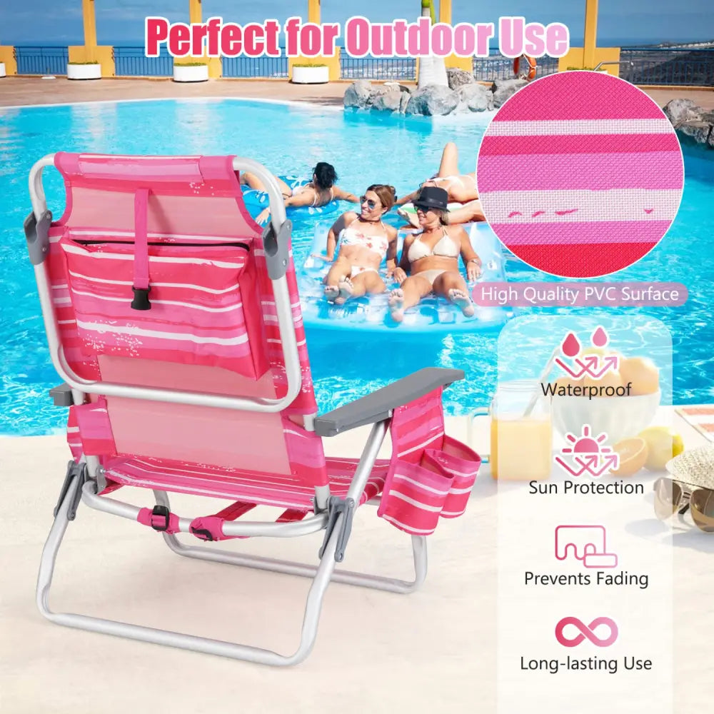 2 Pieces Folding Backpack Beach Chair with Pillow-Hot Pink - Hot Pink - Beach & Lawn Chairs