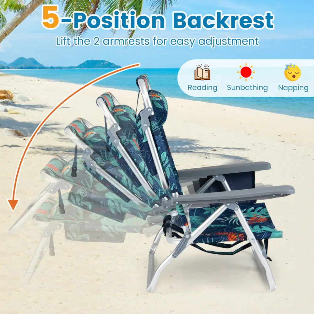 2 Pieces Folding Backpack Beach Chair with Pillow-Multicolor - Multicolor - Beach & Lawn Chairs