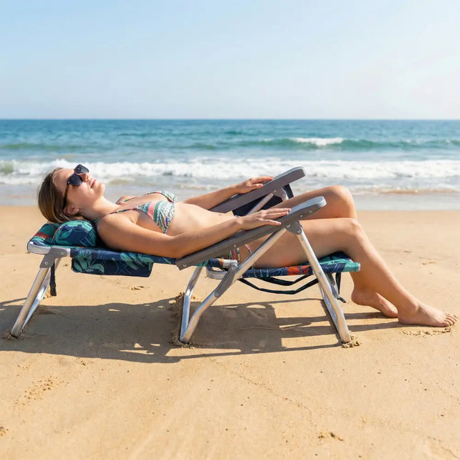 2 Pieces Folding Backpack Beach Chair with Pillow-Multicolor - Multicolor - Beach & Lawn Chairs