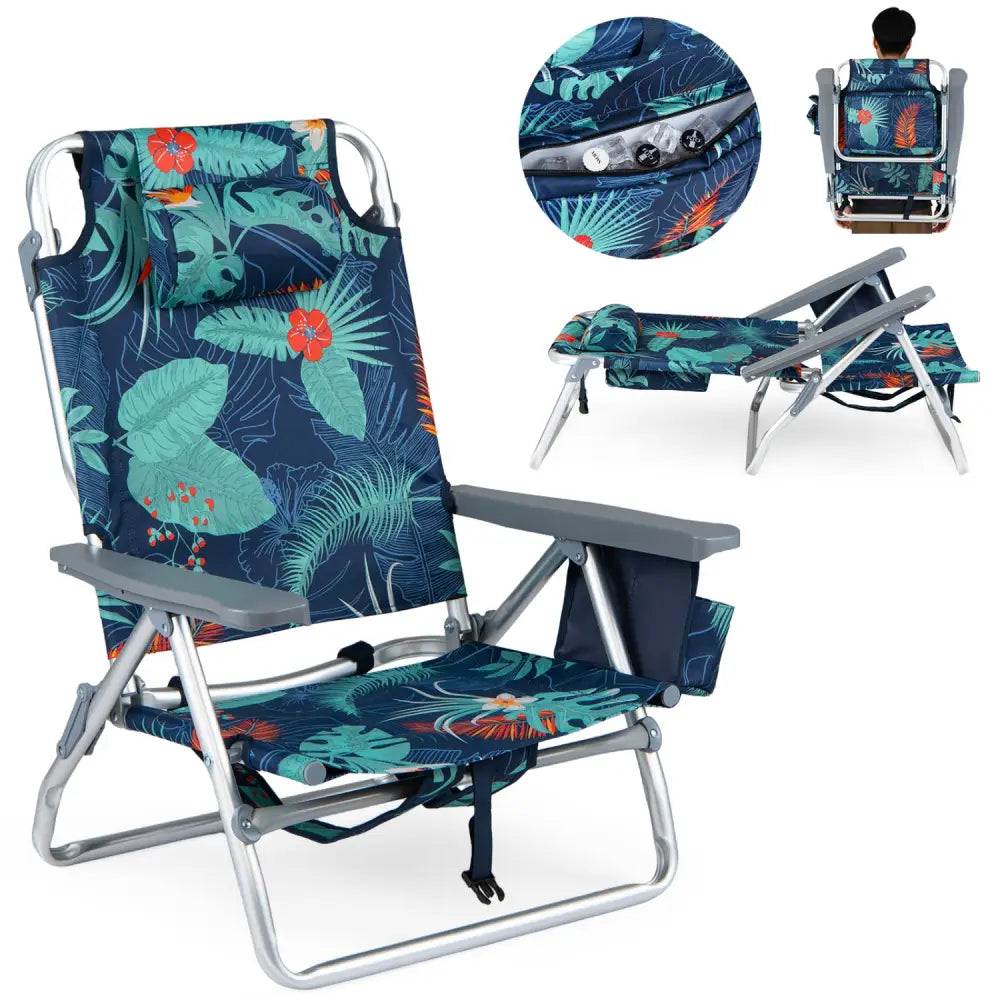 2 Pieces Folding Backpack Beach Chair with Pillow-Multicolor - Multicolor - Beach & Lawn Chairs
