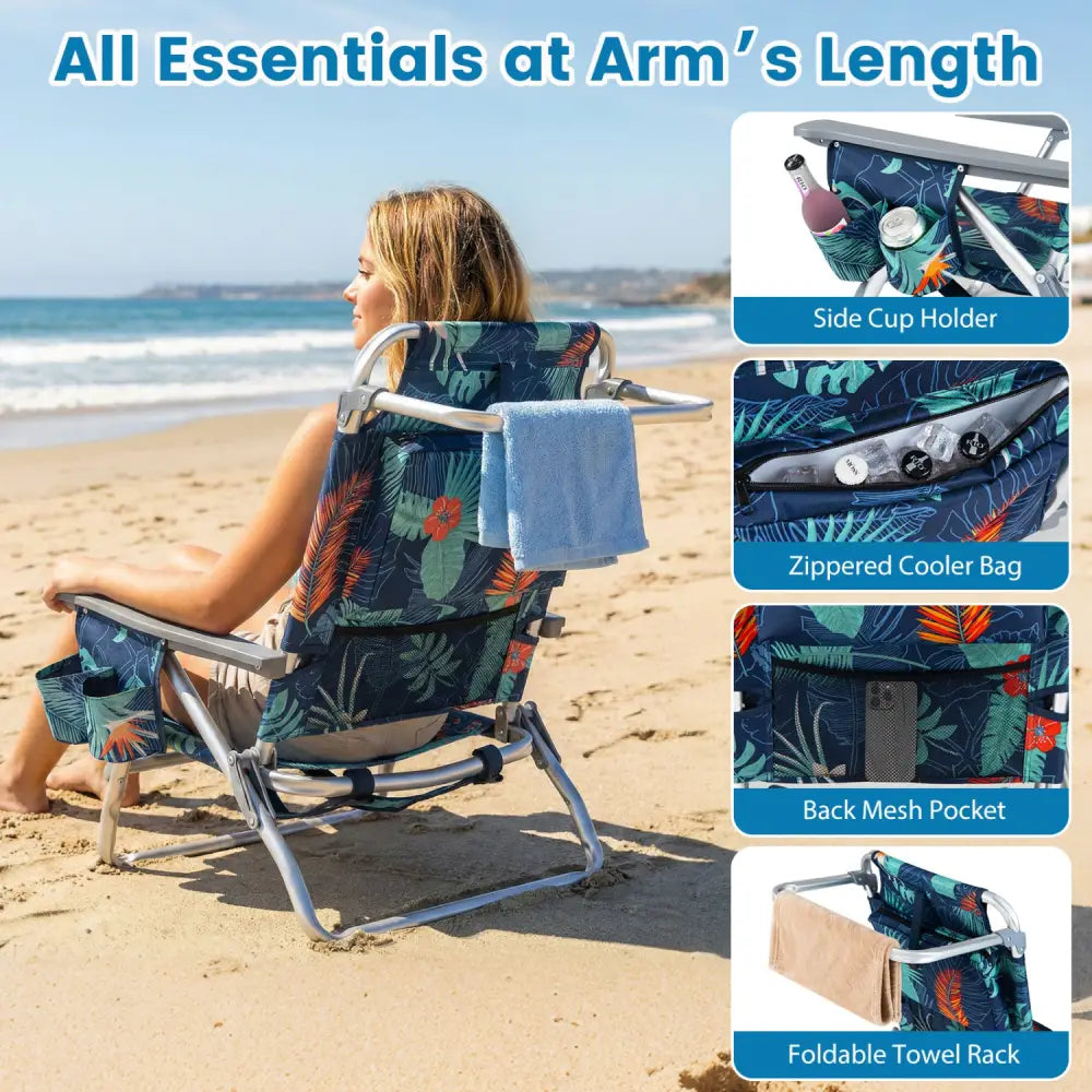 2 Pieces Folding Backpack Beach Chair with Pillow-Multicolor - Multicolor - Beach & Lawn Chairs