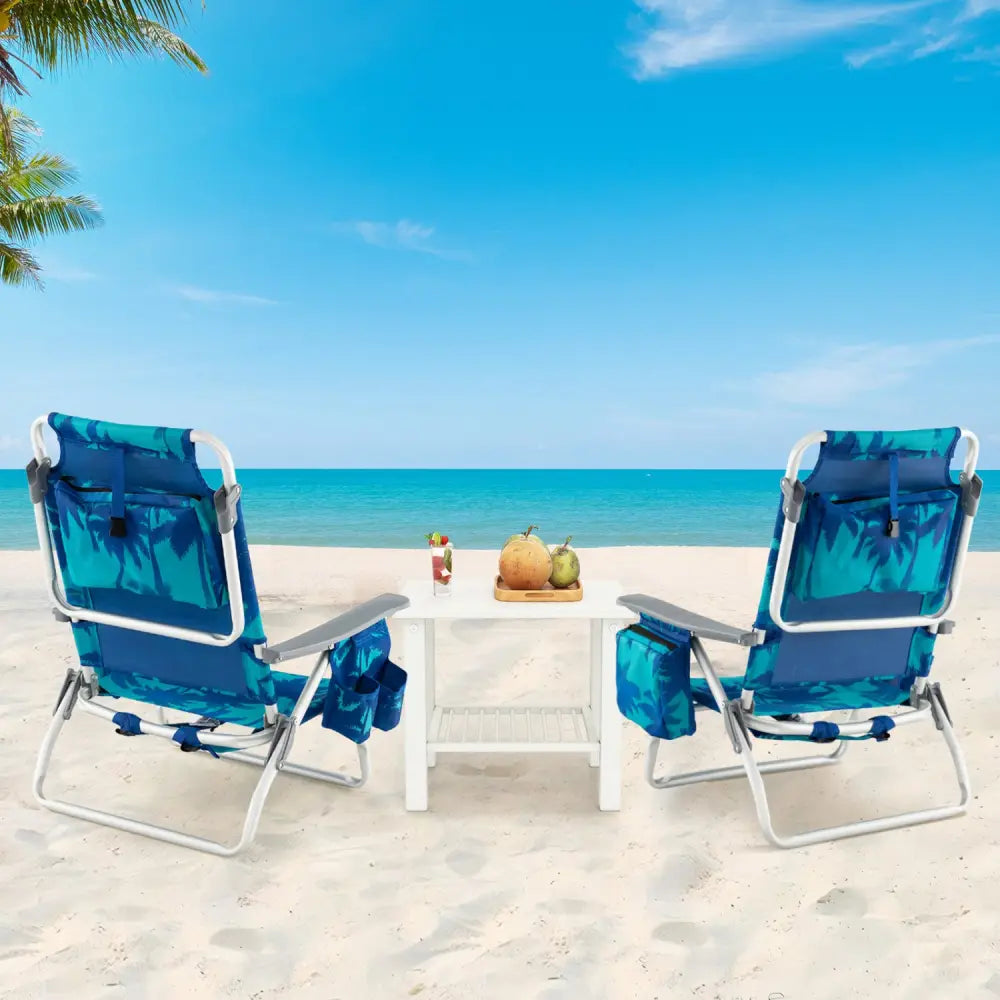 2 Pieces Folding Backpack Beach Chair with Pillow-Peacock Blue - Peacock Blue - Beach & Lawn Chairs
