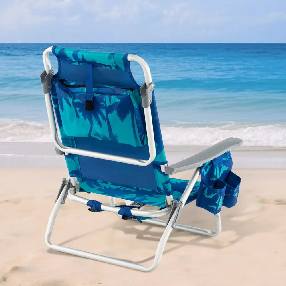 2 Pieces Folding Backpack Beach Chair with Pillow-Peacock Blue - Peacock Blue - Beach & Lawn Chairs