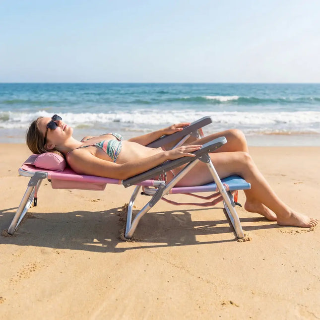 2 Pieces Folding Backpack Beach Chair with Pillow-Pink - Pink - Beach & Lawn Chairs