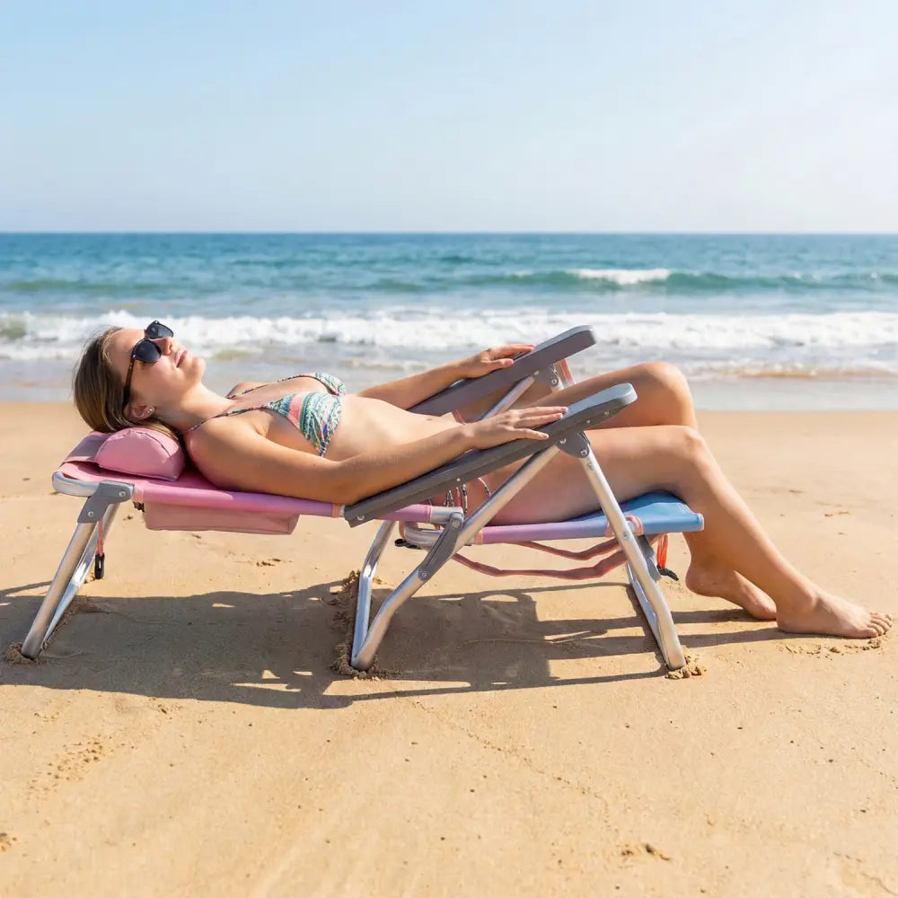 2 Pieces Folding Backpack Beach Chair with Pillow-Pink - Pink - Beach & Lawn Chairs