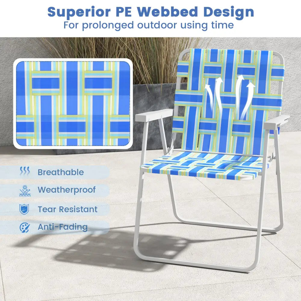 2 Pieces Folding Beach Chair Camping Lawn Webbing Chair-Blue - Blue - Beach & Lawn Chairs
