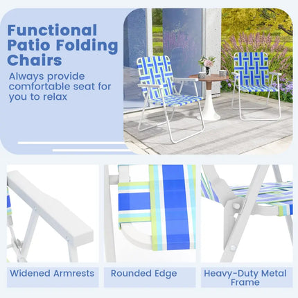 2 Pieces Folding Beach Chair Camping Lawn Webbing Chair-Blue - Blue - Beach & Lawn Chairs