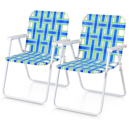 2 Pieces Folding Beach Chair Camping Lawn Webbing Chair-Blue - Blue - Beach & Lawn Chairs