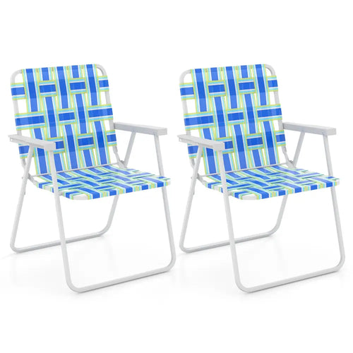 2 Pieces Folding Beach Chair Camping Lawn Webbing Chair-Blue - Blue - Beach & Lawn Chairs