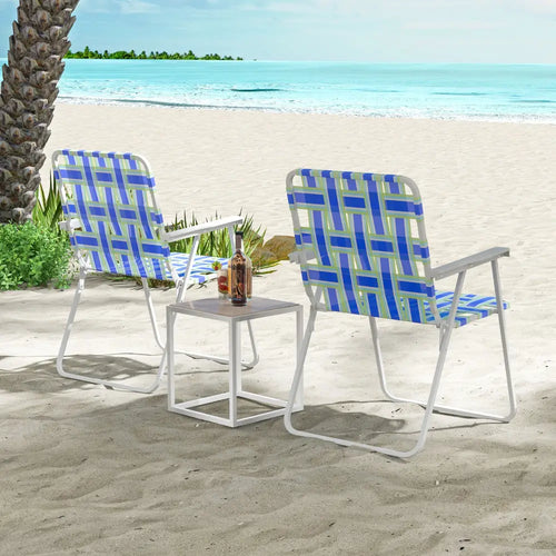 2 Pieces Folding Beach Chair Camping Lawn Webbing Chair-Blue - Blue - Beach & Lawn Chairs