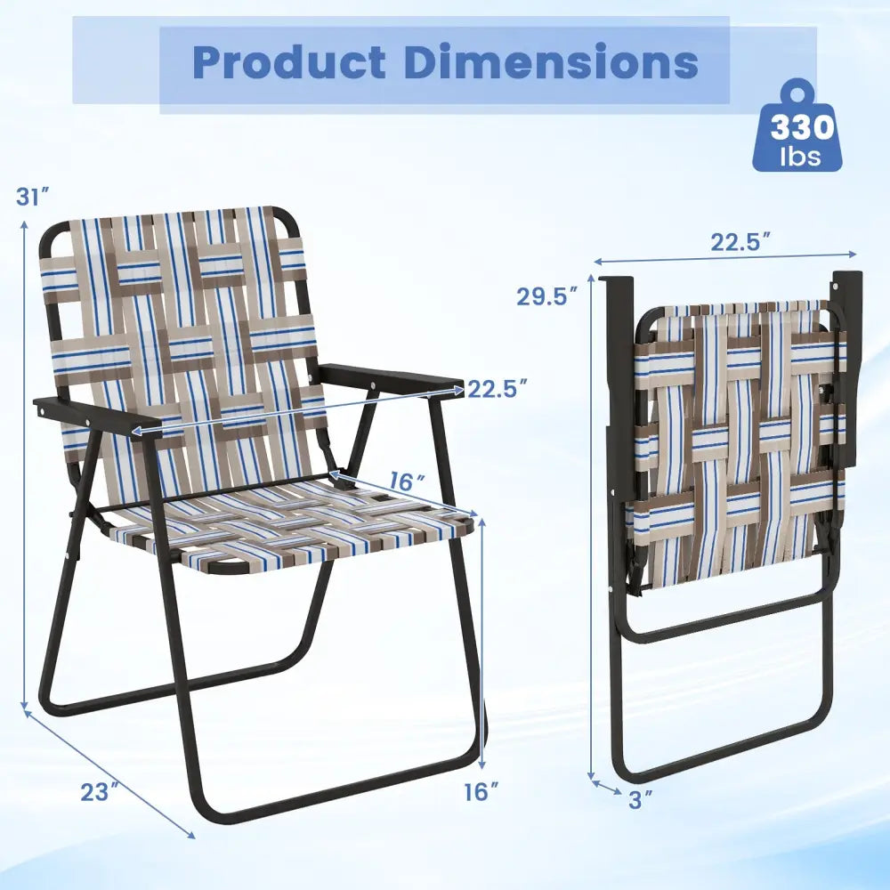 2 Pieces Folding Beach Chair Camping Lawn Webbing Chair-Cofee - Coffee - Beach & Lawn Chairs