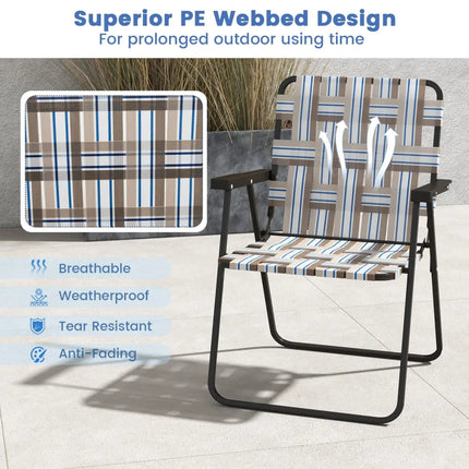 2 Pieces Folding Beach Chair Camping Lawn Webbing Chair-Cofee - Coffee - Beach & Lawn Chairs