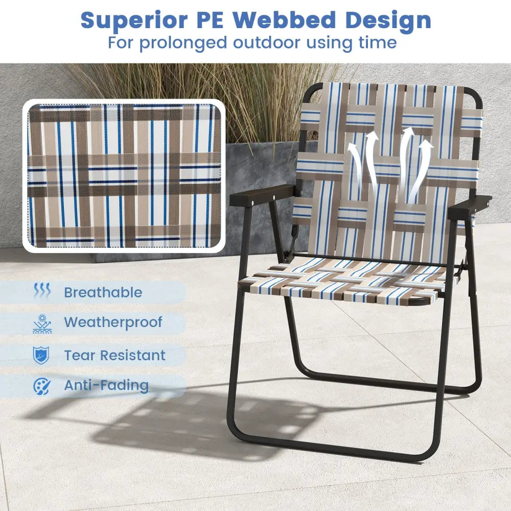 2 Pieces Folding Beach Chair Camping Lawn Webbing Chair-Cofee - Coffee - Beach & Lawn Chairs