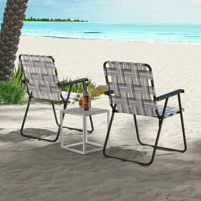 2 Pieces Folding Beach Chair Camping Lawn Webbing Chair-Cofee - Coffee - Beach & Lawn Chairs