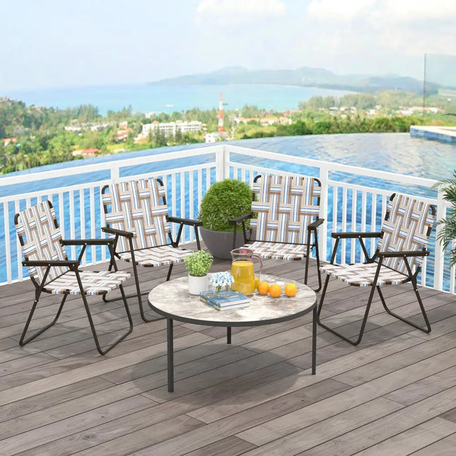 2 Pieces Folding Beach Chair Camping Lawn Webbing Chair-Cofee - Coffee - Beach & Lawn Chairs