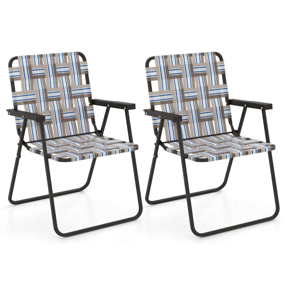 2 Pieces Folding Beach Chair Camping Lawn Webbing Chair-Cofee - Coffee - Beach & Lawn Chairs