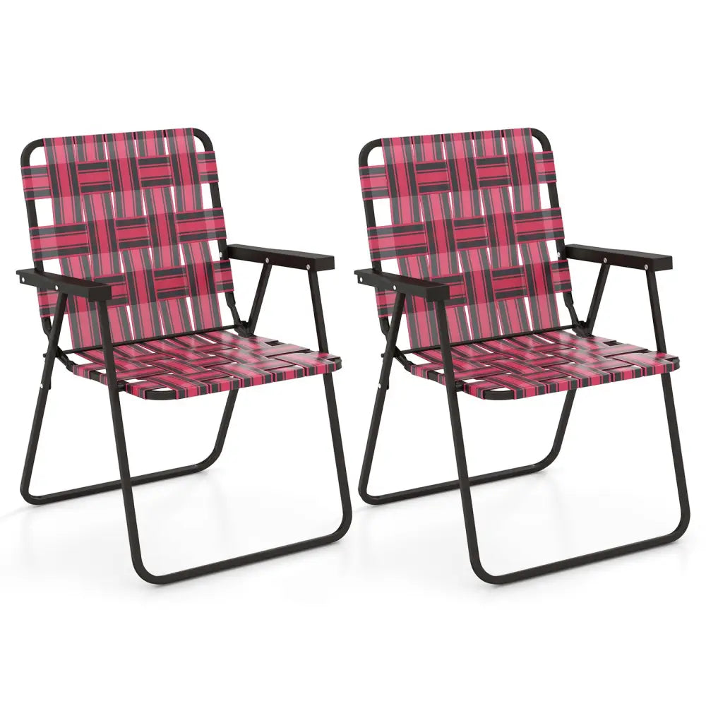 2 Pieces Folding Beach Chair Camping Lawn Webbing Chair-Red - Red - Beach & Lawn Chairs