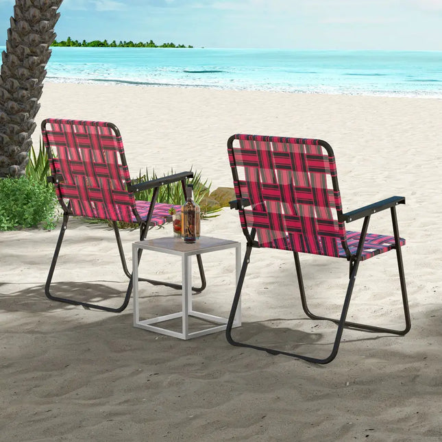 2 Pieces Folding Beach Chair Camping Lawn Webbing Chair-Red - Red - Beach & Lawn Chairs