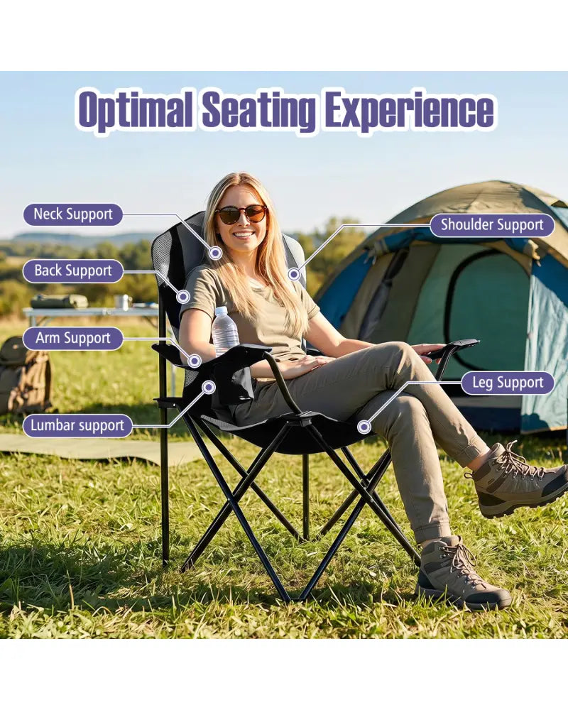 2 Pieces Folding Camping Chairs for Adults with Cup Holders-Black - Black - Beach & Lawn Chairs