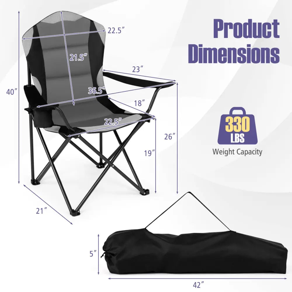 2 Pieces Folding Camping Chairs for Adults with Cup Holders-Black - Black - Beach & Lawn Chairs