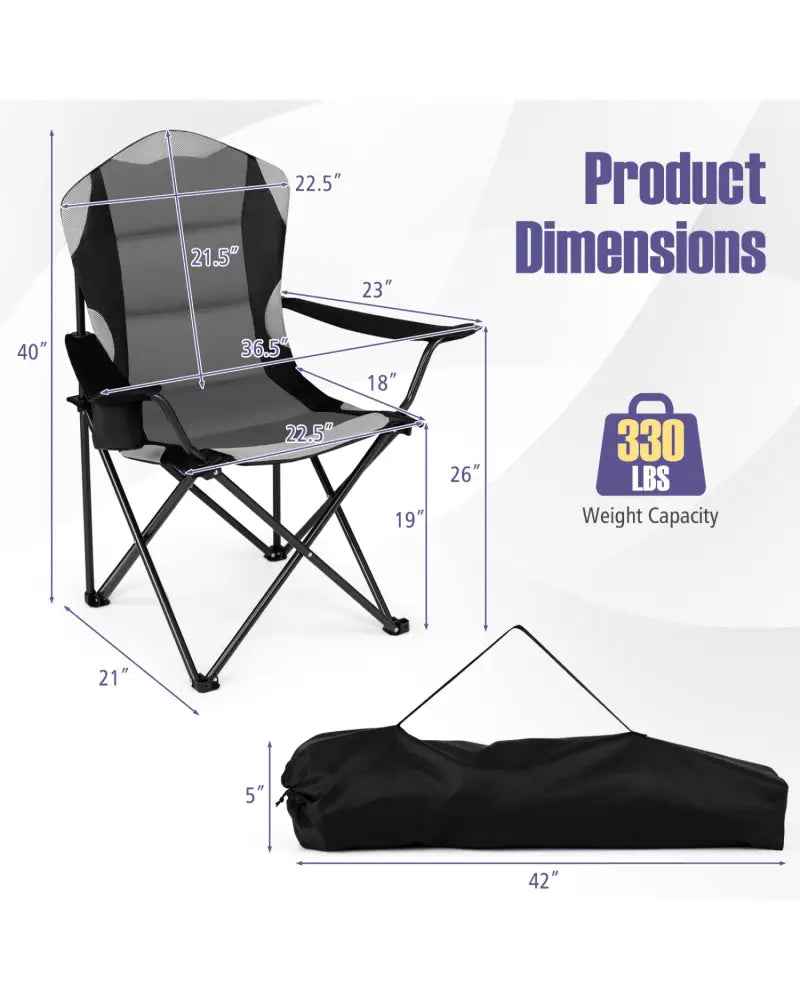 2 Pieces Folding Camping Chairs for Adults with Cup Holders-Black - Black - Beach & Lawn Chairs