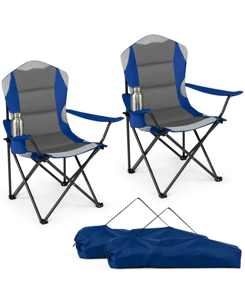 2 Pieces Folding Camping Chairs for Adults with Cup Holders-Navy - Navy - Beach & Lawn Chairs